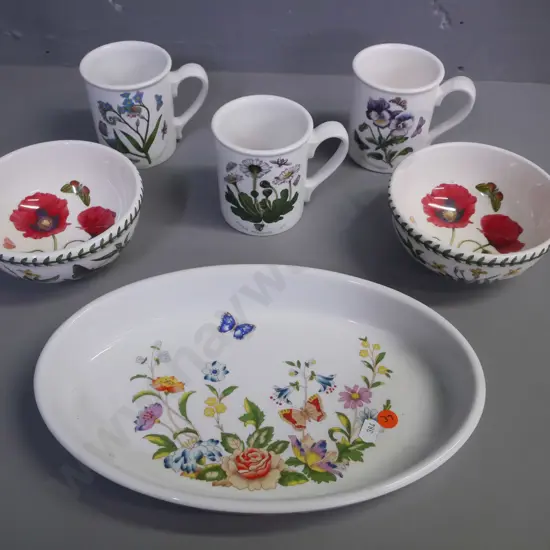 5x Portmeirion 'Botanic Garden' & 1x Aynsley 'Cottage Garden': 3x coffee cups & 2x bowls, 1x dish. Dish L-295
