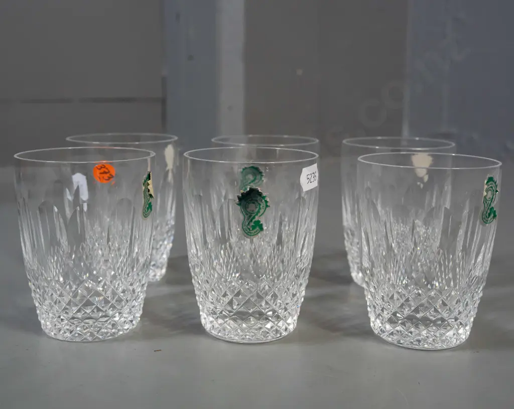 6 Waterford cut crystal small tumblers with labels H-90 Image 1++