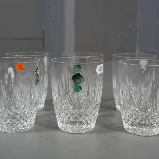 6 Waterford cut crystal small tumblers with labels H-90