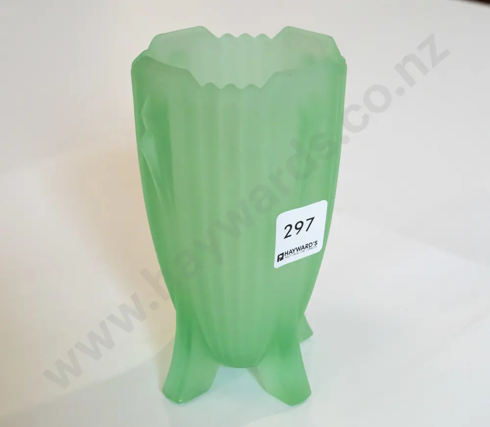 vintage Art Deco green Uranium Glass vase H-145 [one small chip to foot] Image 1++