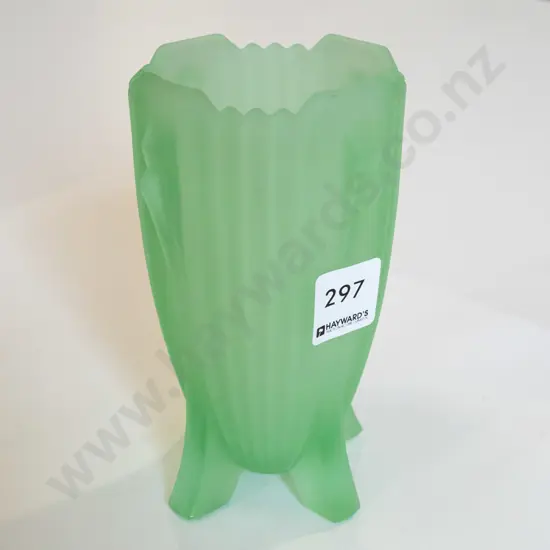 vintage Art Deco green Uranium Glass vase H-145 [one small chip to foot]