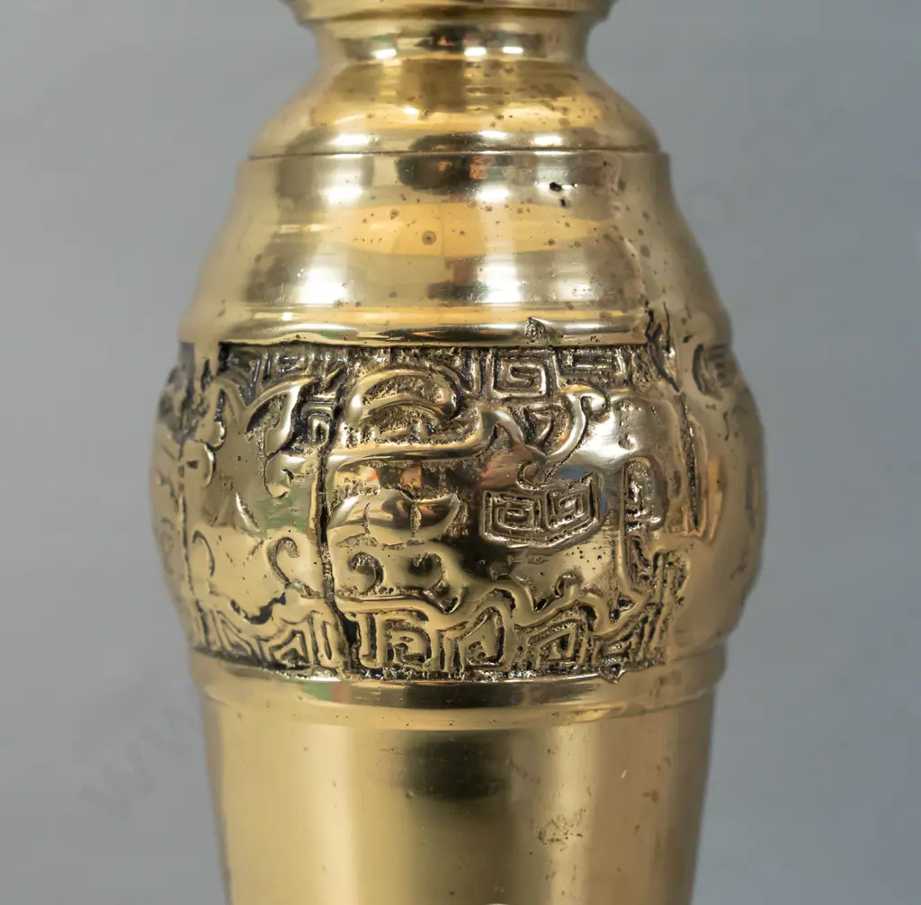 polished cast brass table lamp with waisted fabric shade H-800 Image 1++