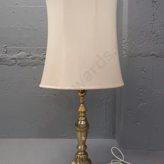 polished cast brass table lamp with waisted fabric shade H-800