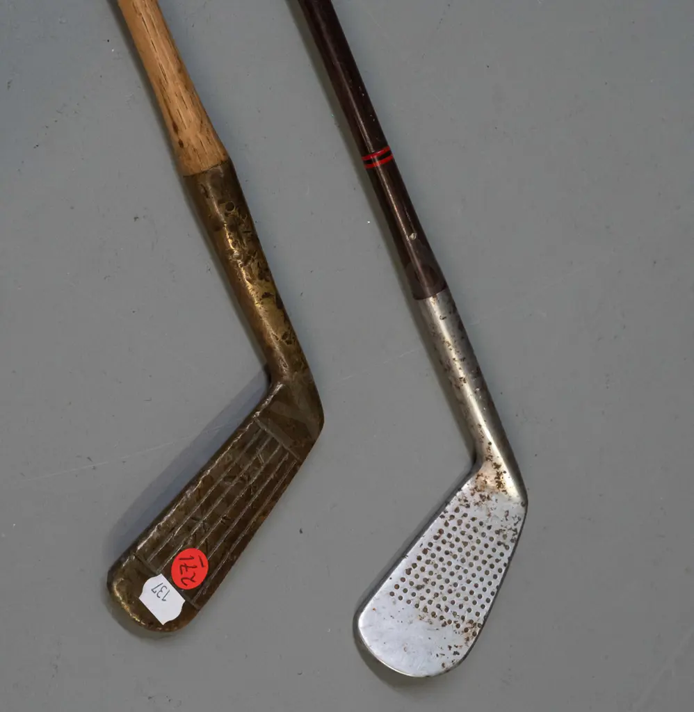 2 vintage golf clubs / putters - one with brass head and hickory handle, other marked Forgan St. Andrews Gold Medal, Image 1++