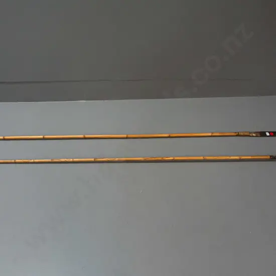 2 tribal style spears, one with metal blade, one with split bamboo 3-prong tip, no information on origin - PNG? Longer