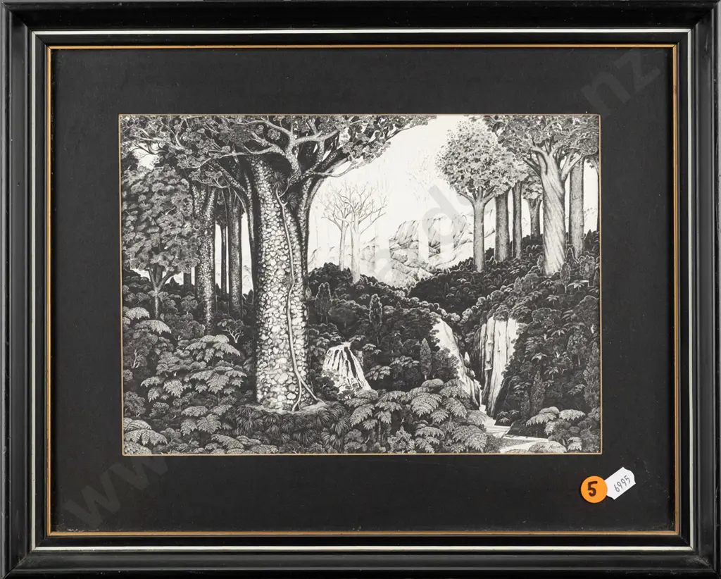 Rei Hamon 1971 -- framed print, New Zealand bush landscape, H-175 W-250 Image 1++