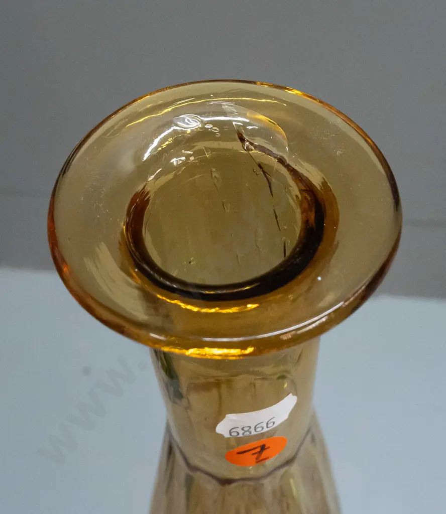 retro large stoppered genie bottle with ribbed & tapered body - a few manufacturing lines visible H-630 Image 1++
