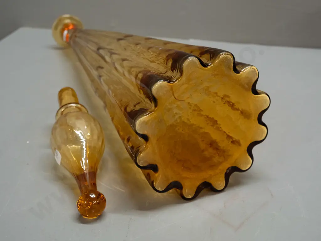 retro large stoppered genie bottle with ribbed & tapered body - a few manufacturing lines visible H-630 Image 1++