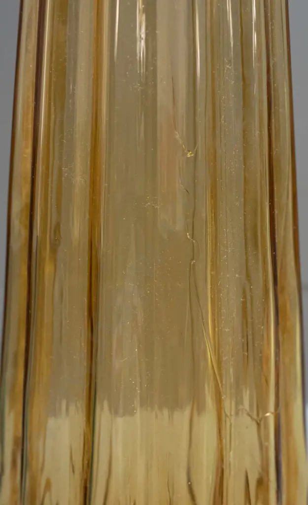 retro large stoppered genie bottle with ribbed & tapered body - a few manufacturing lines visible H-630 Image 1++