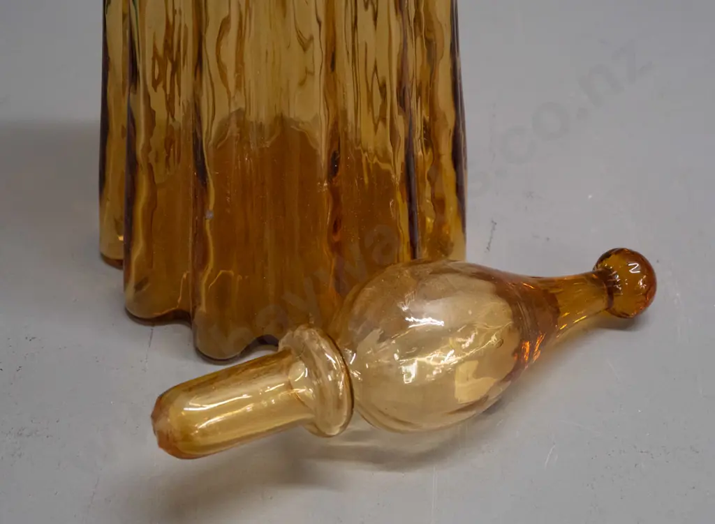 retro large stoppered genie bottle with ribbed & tapered body - a few manufacturing lines visible H-630 Image 1++