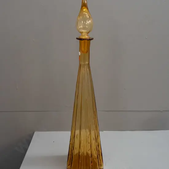 retro large stoppered genie bottle with ribbed & tapered body - a few manufacturing lines visible H-630