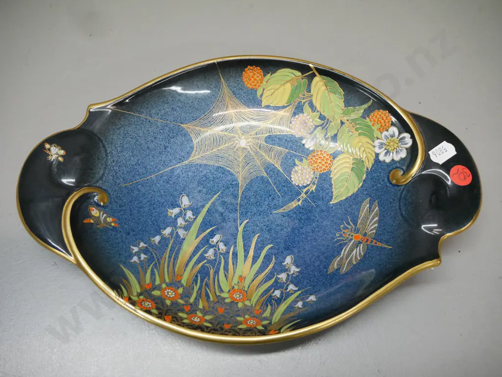 Carlton Ware Bleu Royale enamel & gilt decoration spider & web dish L-300 Image 1++