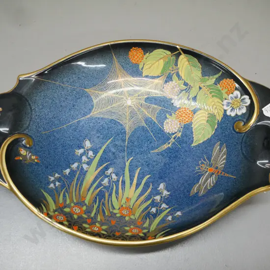 Carlton Ware Bleu Royale enamel & gilt decoration spider & web dish L-300