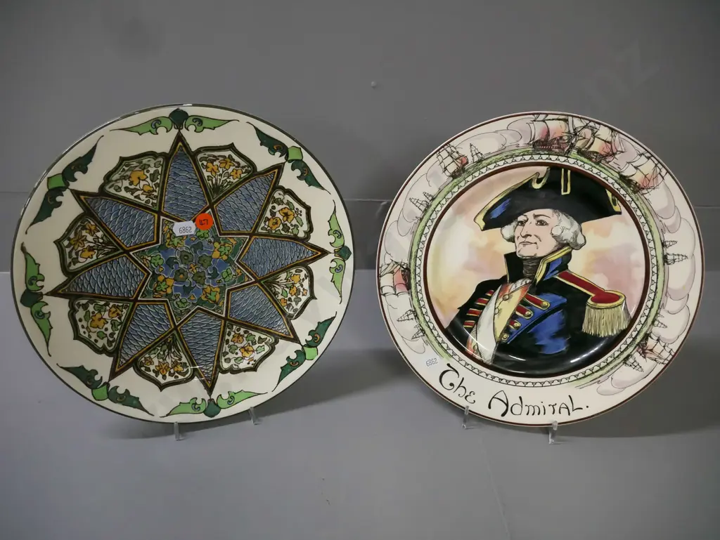 2x Royal Doulton dinner plates: 'The Admiral' & rare 1936 'Inlaid Star' D-265 [very light edge wear to 'Inlaid Star', Image 1++