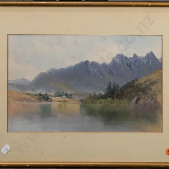 framed unsigned landscape on paper - marked "Brookesmith" (Frank?) on back - glass needs a clean inside H-170 W-270