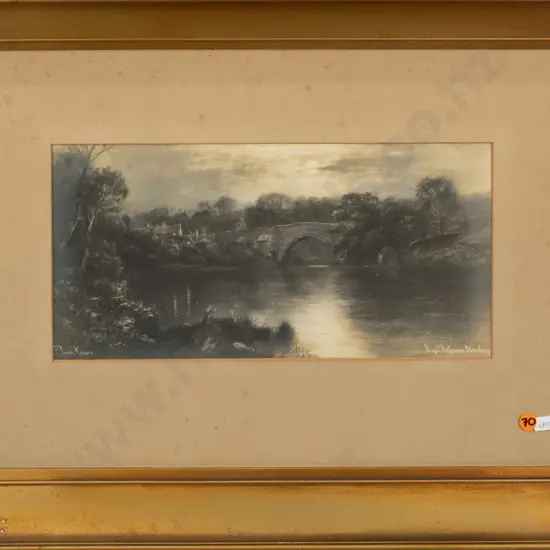 Elmer Keene -- framed reproduction "Brig O'Balgownie Aberdeen" H-170 W-350 [foxing throughout, grime ingrained to frame]