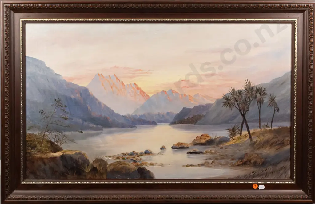 W Jackson '09 - framed oil on board - lake and mountain scene H440 W740 Image 1++