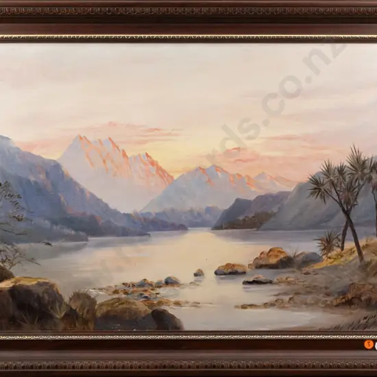 W Jackson '09 - framed oil on board - lake and mountain scene H440 W740