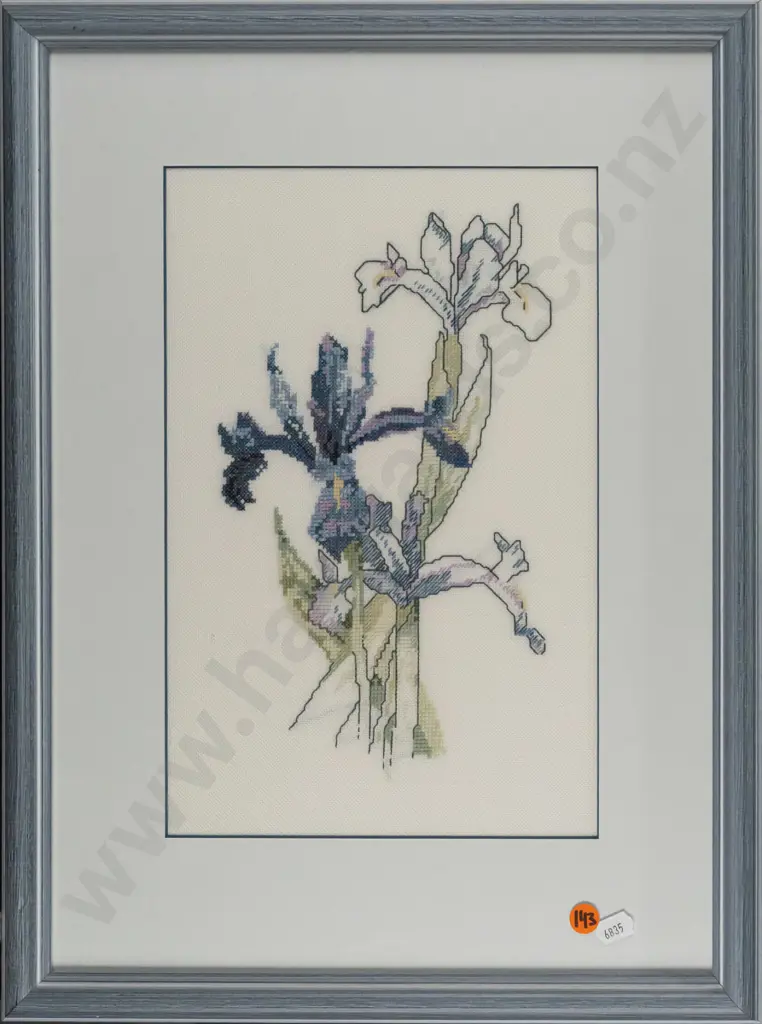 framed cross-stitch, irises, H-310 W-200 Image 1++