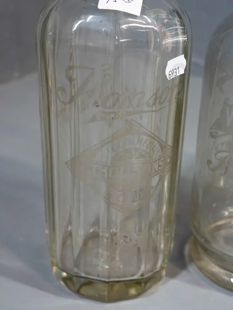 3 vintage Dunedin soda syphon bottles - Thomsons with fluted body, Thomsons Wairongoa and Lane's - all with correct taps Image 1++