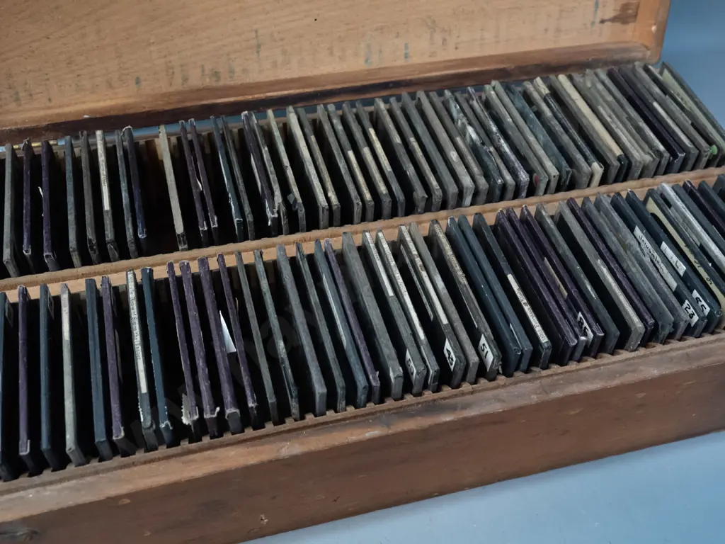 99 vintage lantern slides in fitted wooden case - Scottish highlands, Middle Eastern & other subjects - overall age wear Image 1++