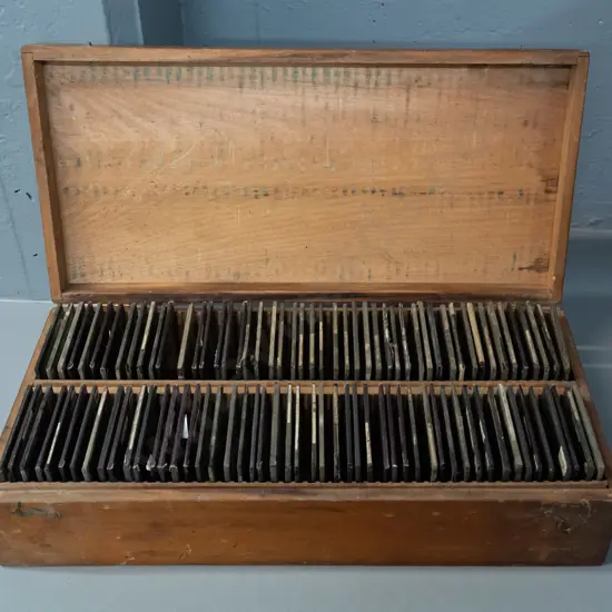 99 vintage lantern slides in fitted wooden case - Scottish highlands, Middle Eastern & other subjects - overall age wear