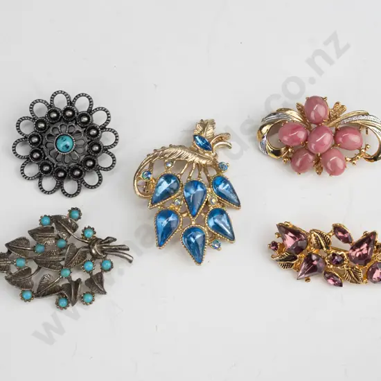 5 costume brooches