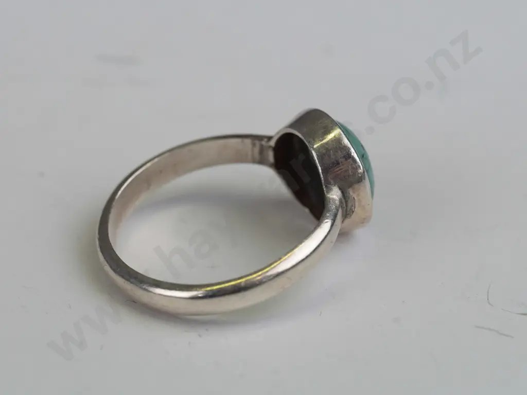 silver turquoise ring stamped 925 size T Image 1++