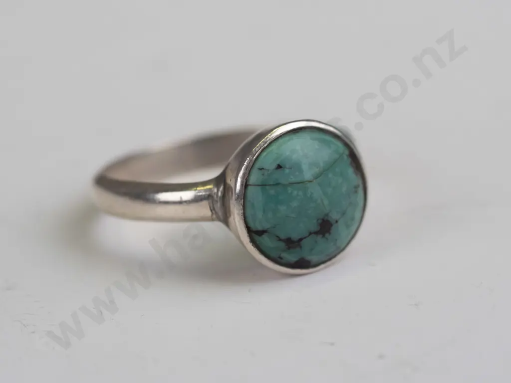 silver turquoise ring stamped 925 size T Image 1++