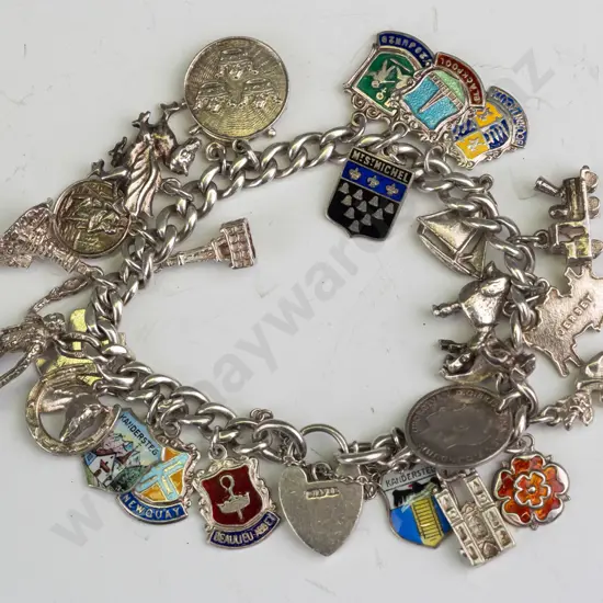 silver charm bracelet stamped silver on clasp - some charms stamped
