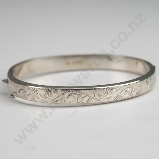 silver bangle with safety chain stamped stg sil