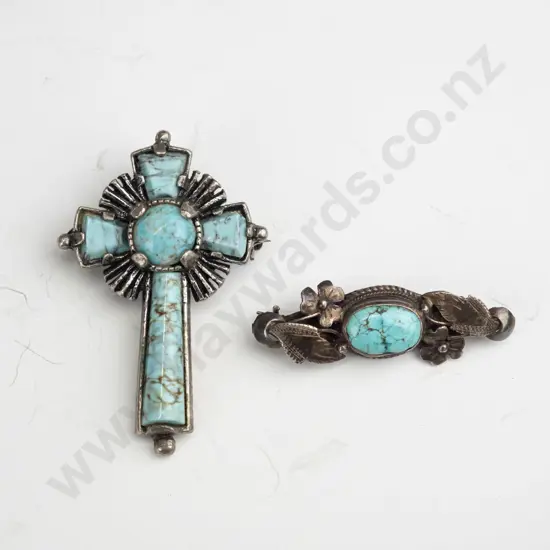 2  turquoise brooches
