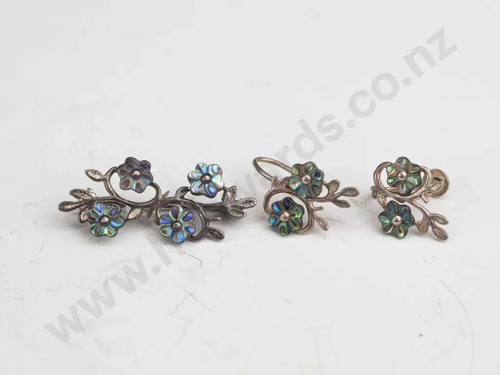 paua shell brooch & earring [screw on] set Image 1++