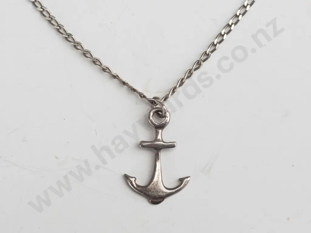 silver anchor necklace stamped Image 1++