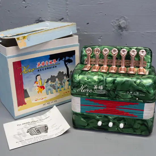 Hero Midget child's toy accordion - working - with original box and instruction sheet - in good condition but box has