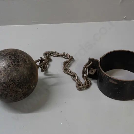 vintage iron ball and chain with hinged shackle - ball D-120