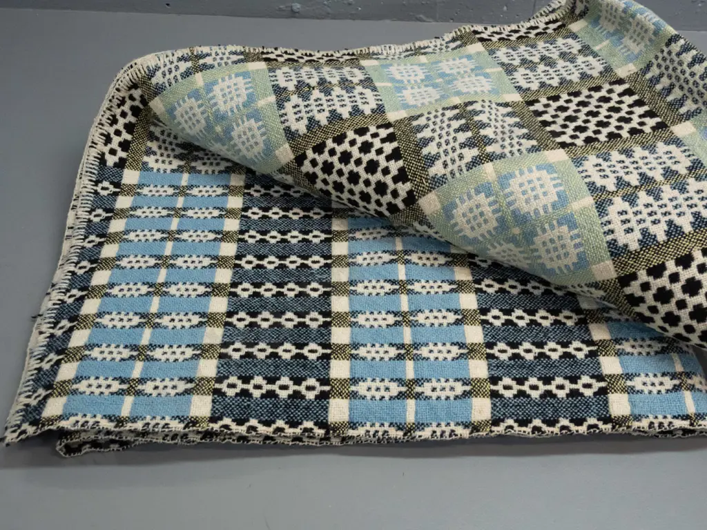 Welsh tapestry wool geometric pattern woven blanket - some minor staining L-2180 W-1900 Image 1++