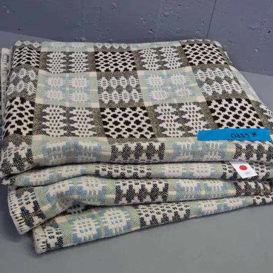 Welsh tapestry wool geometric pattern woven blanket - some minor staining L-2180 W-1900