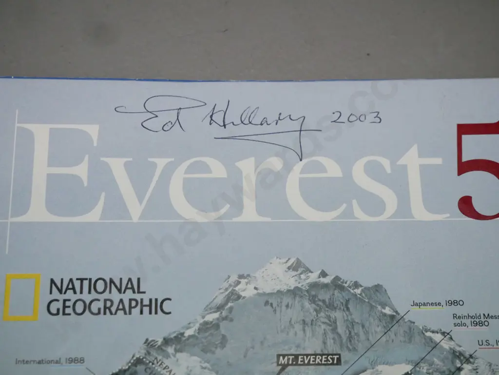 National Geographic May 2003 w/ included map signed "Ed. Hillary 2003" Image 1++