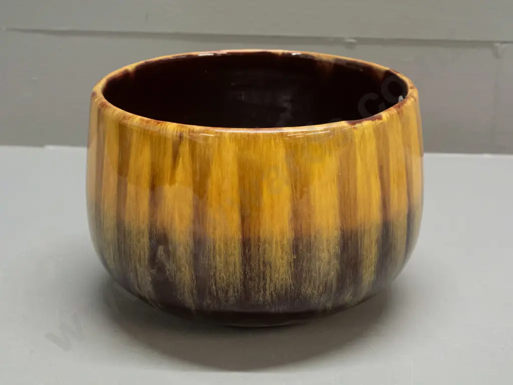 Blue Mountain gold & brown glaze jardiniere marked 283 on base - some stains inside H-140 D-210 Image 1++