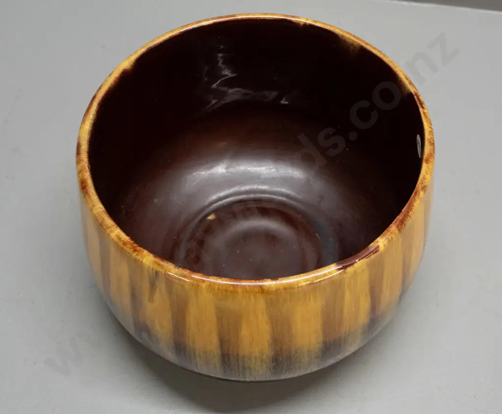 Blue Mountain gold & brown glaze jardiniere marked 283 on base - some stains inside H-140 D-210 Image 1++