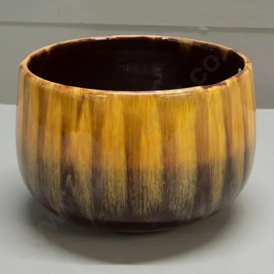 Blue Mountain gold & brown glaze jardiniere marked 283 on base - some stains inside H-140 D-210