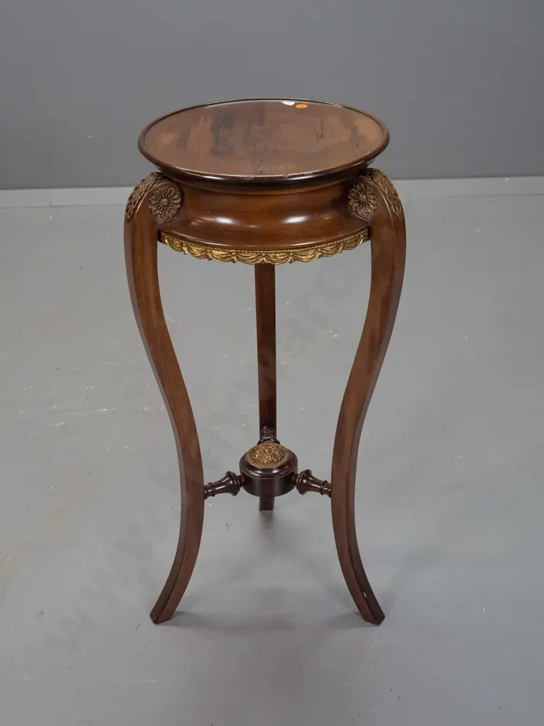 reproduction Empire-style 3-legged lamp stand with applied cast brass foliate decoration - made in Spain. A few marks on Image 1++