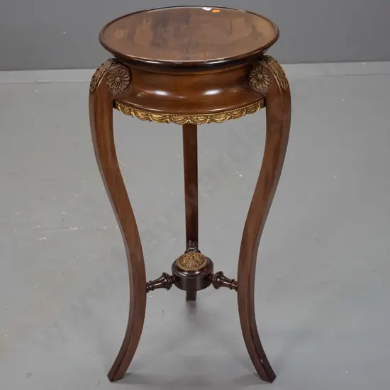 reproduction Empire-style 3-legged lamp stand with applied cast brass foliate decoration - made in Spain. A few marks on