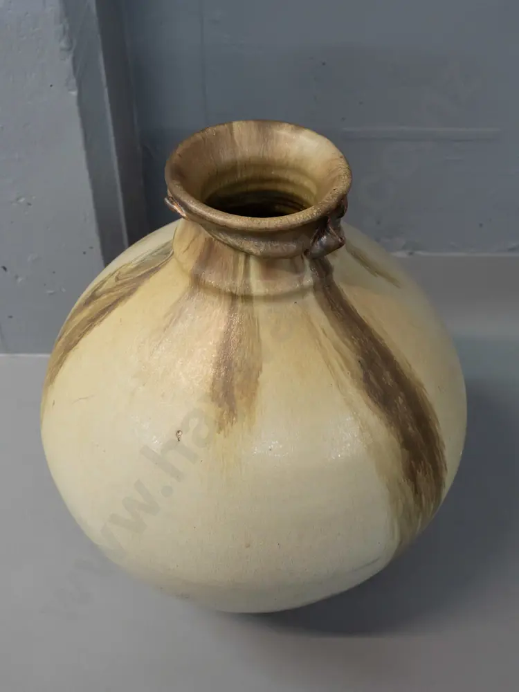 New Zealand studio pottery large vase with "AH" mark with applied decoration around neck, has chip to rim at base Image 1++