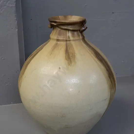 New Zealand studio pottery large vase with "AH" mark with applied decoration around neck, has chip to rim at base