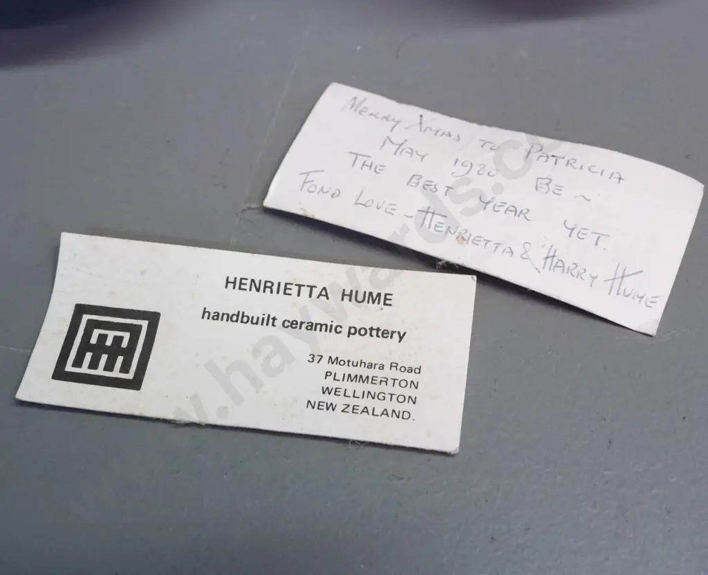2 studio pottery spherical vases by Henrietta Hume - Plimmerton Wellington, with inscribed cards H-120 D-110 Image 1++