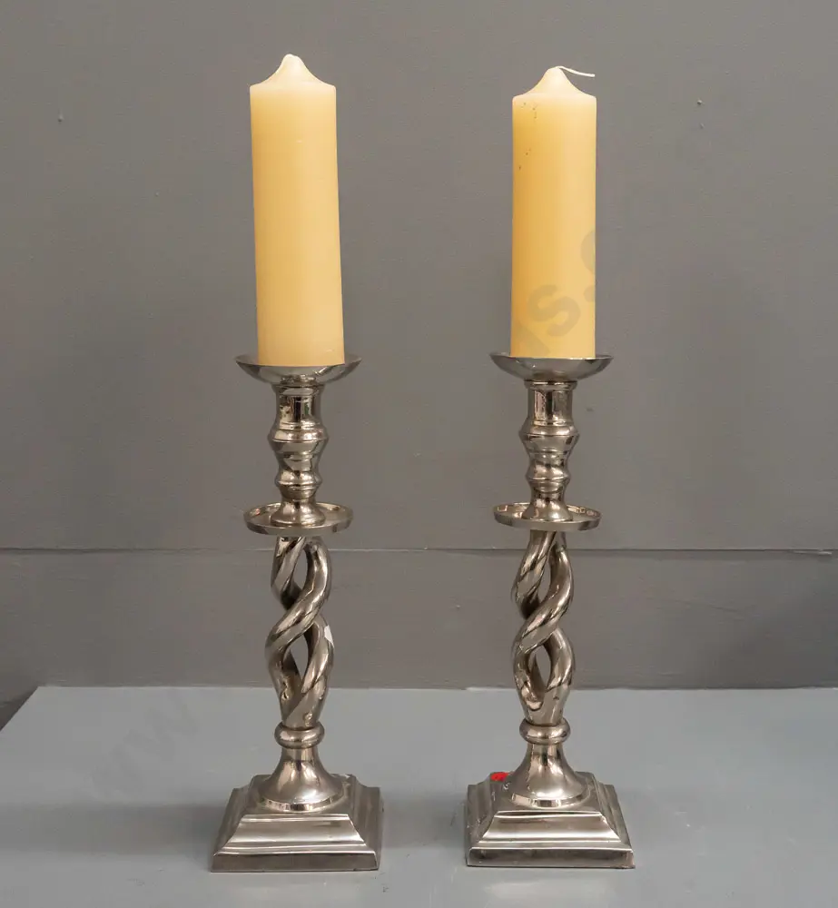 pair of large plated brass open-twist candlesticks - threaded to separate into 3 pieces. H-285 Base 90x90 Image 1++