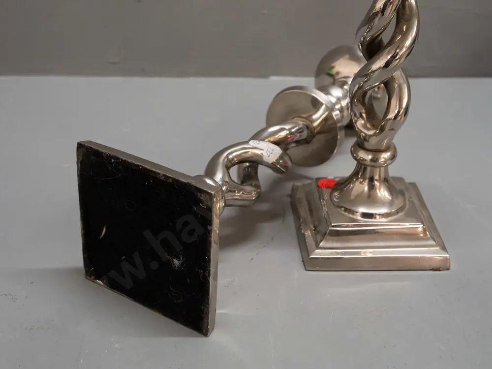 pair of large plated brass open-twist candlesticks - threaded to separate into 3 pieces. H-285 Base 90x90 Image 1++