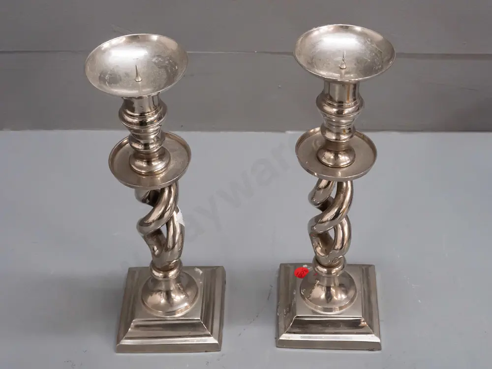 pair of large plated brass open-twist candlesticks - threaded to separate into 3 pieces. H-285 Base 90x90 Image 1++